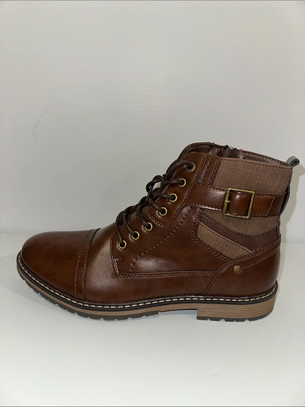 Steve Madden 11 Brown Genuine Leather Ortholite Ankle Buckle Lace-up Boots
